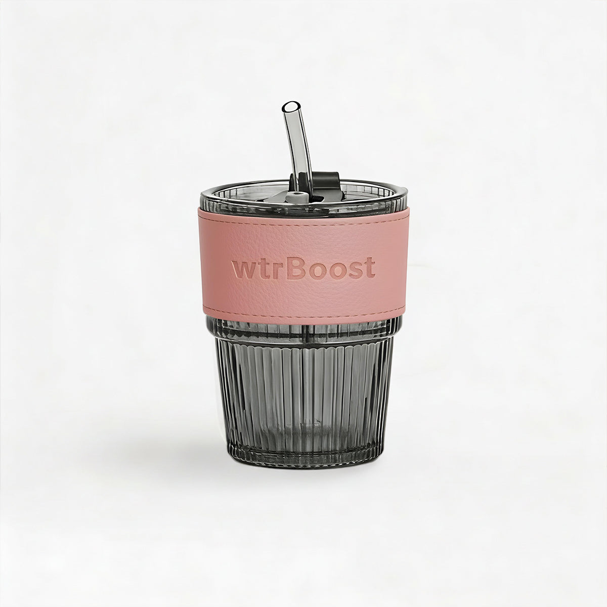 Black Stylish Heat-Resistant Glass Tumbler with Pink Sleeve and Straw