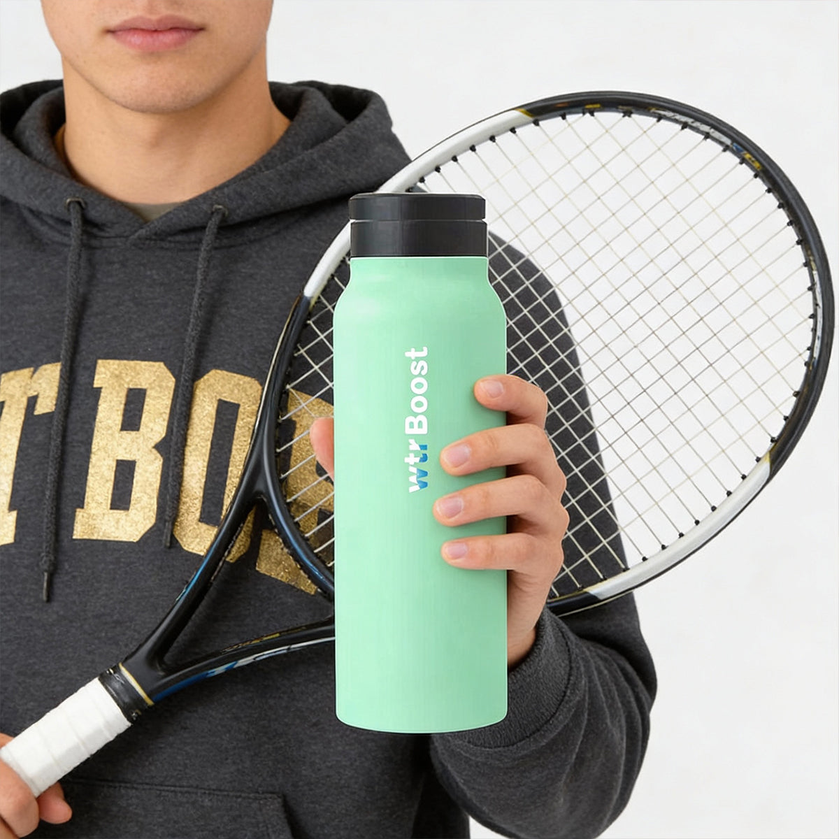 GREEN STAINLESS STEEL BOTTLE WITH MOBILE HOLDER (750ML)