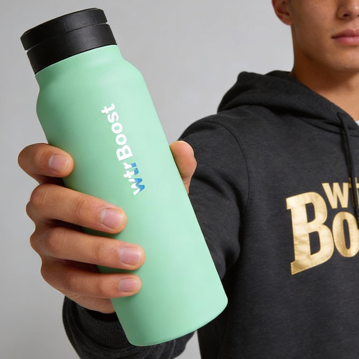 GREEN STAINLESS STEEL BOTTLE WITH MOBILE HOLDER (750ML)