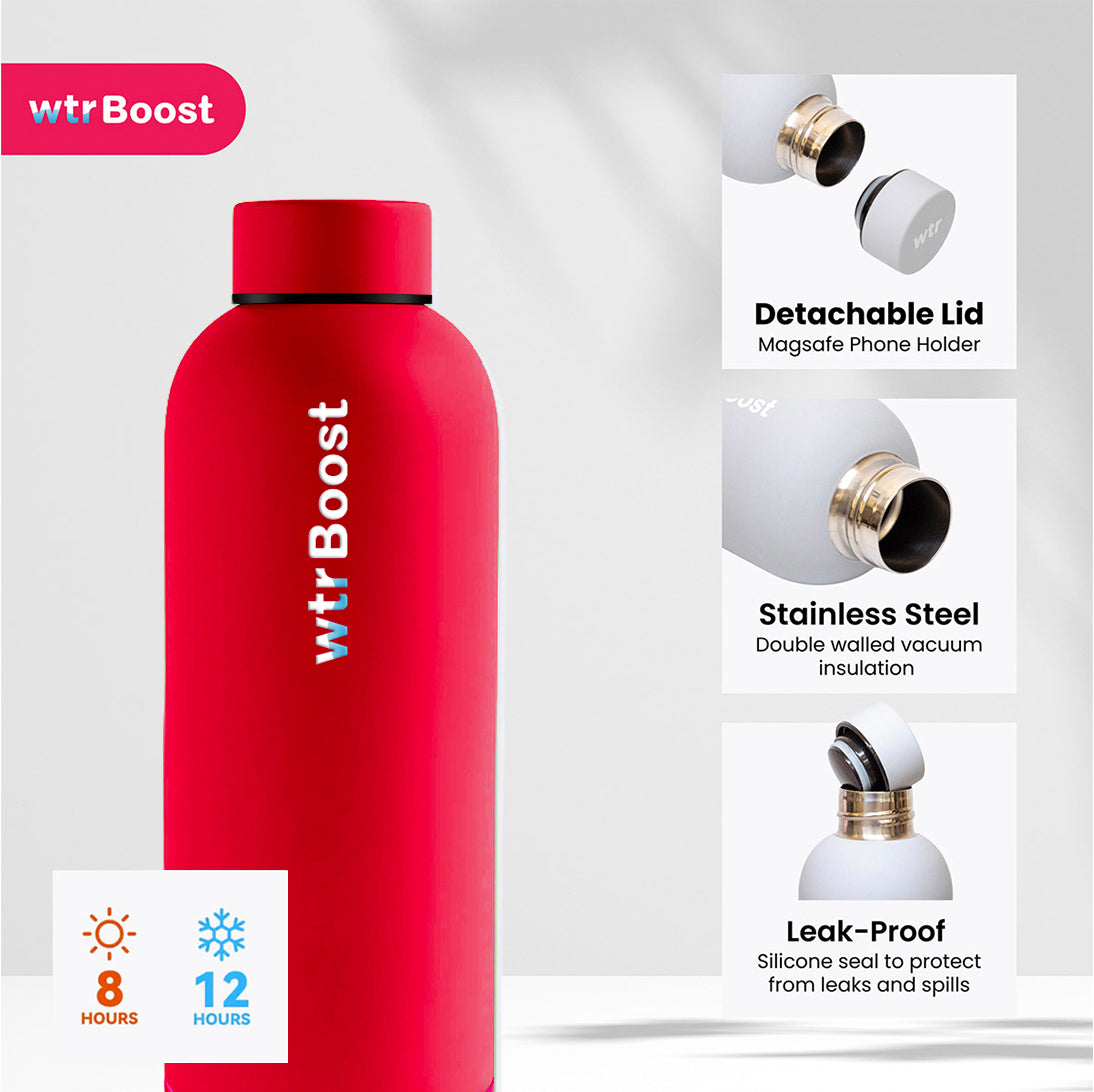 RED INSULATED STAINLESS STEEL BOTTLE (500ML)